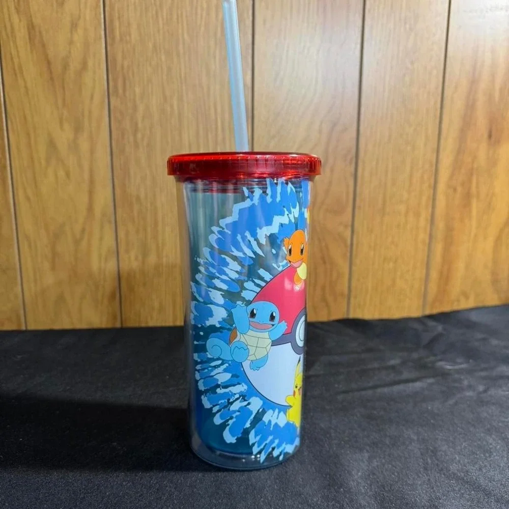 Pokémon tie dye‎ cup with straw NEW